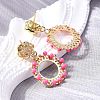 Flat Round Brass Enamel Dangle Stud Earrings EJEW-S261-01G-3