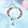3Pcs Natural Quartz Crystal & Carnelian & Rose Quartz & Green Aventurine Round Beaded Charm Bracelets for Women BJEW-JB11931-4