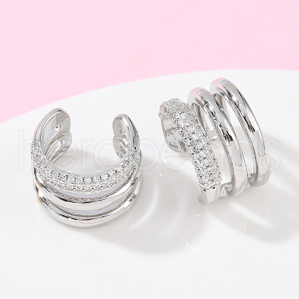 Brass Micro Pave Clear Cubic Zirconia Cuff Earrings EJEW-Z111-03P-01-1