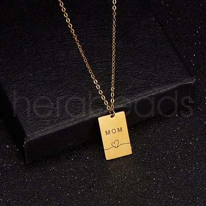Mother's Day 304 Stainless Steel Rectangle with Heart Pendant Necklaces for Women FS-WG8A099-01-1