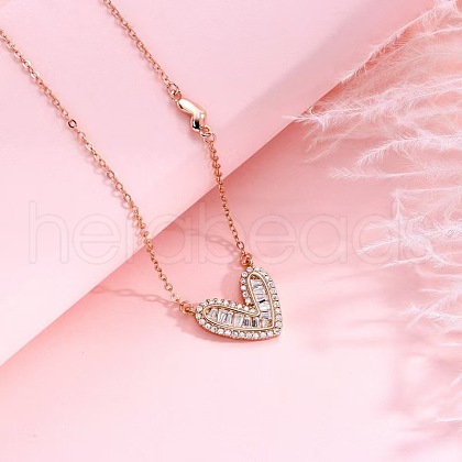 925 Sterling Silver Clear Cubic Zirconia Heart Pendant Cable Chain Necklaces for Women FS-WG5B033-03-1