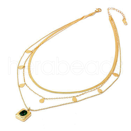 304 Stinless Steel Herringbone & Curb Chains 3 Layered Necklaces NJEW-H024-02G-1