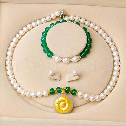 Mother's Day Jewellery Natural Freshwater Pearl Chrysoprase Beaded Necklace & Bracelets & Earrings Sets for Women WGE4EAE-18-1