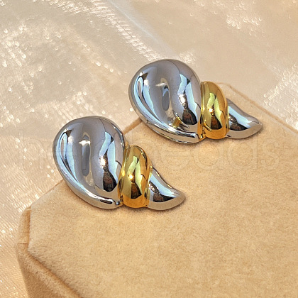 304 Stainless Steel Two Tone Stud Earrings EJEW-G422-04GP-03-1