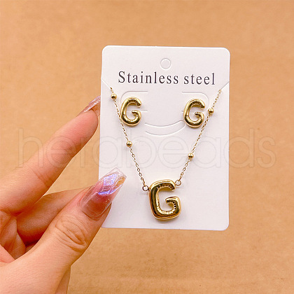 304 Stainless Steel Pendant Necklaces & Stud Earrings Sets FS-WGEB5F1-07-1