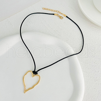 Heart Alloy with Wax Cord Pendant Necklaces FS-WG67ECA-02-1