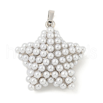 Rack Plating Brass & ABS Plastic Imitation Pearl Pendants KK-N255-03C-P-RS-1