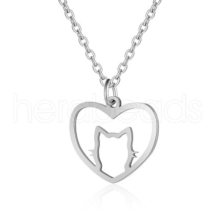 Non-Tarnish 201 Stainless Steel Kitten Pendant Necklaces NJEW-T009-JN132-40-1-1