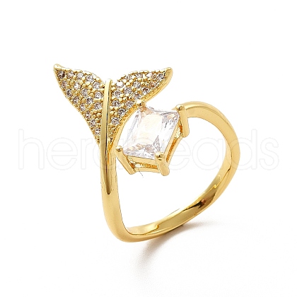 Clear Cubic Zirconia Whale Tail Shape Open Cuff Ring KK-H439-54G-1
