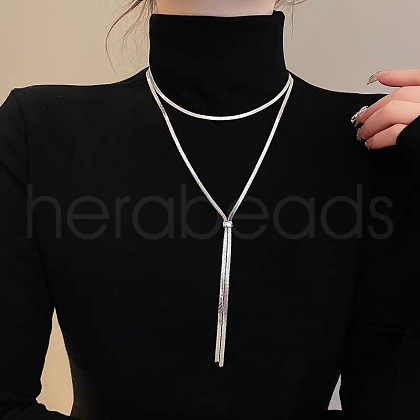 Stainless Steel Snake Chain Slider Lariat Necklaces for Women FS-WG6B247-01-1