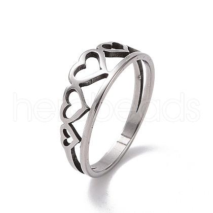 Non-Tarnish 201 Stainless Steel Hollow Heart Finger Ring for Valentine's Day RJEW-J051-35P-1