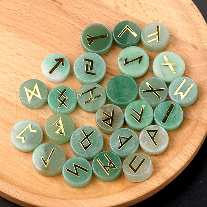 Tumbled Natural Green Aventurine with Carved Rune Words PW-WG60219-06-1