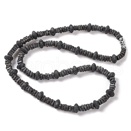 Square & Rondelle Natural Lava Rock Beaded Necklaces NJEW-Q341-11-1
