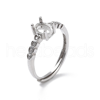 Adjustable Rhodium Plated 925 Sterling Silver Clear Cubic Zirconia Ring Components STER-C011-05P-1