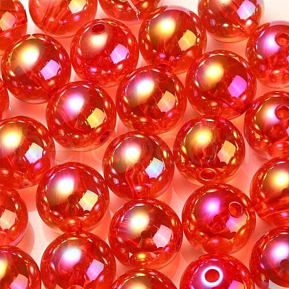 UV Plating Transparent Rainbow Iridescent Acrylic Beads TACR-D010-07F-1