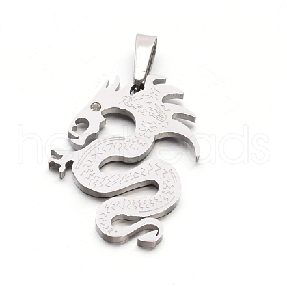 Men's 304 Stainless Steel Rhinestone Dragon Pendants STAS-E090-42P-1