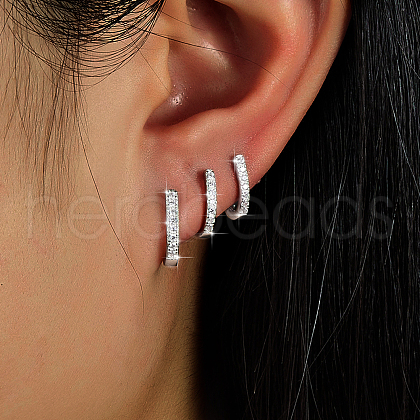 3 Pcs Elegant 925 Sterling Silver Clear Cubic Zirconia U-Shaped Hoop Earrings KD8857-2-1