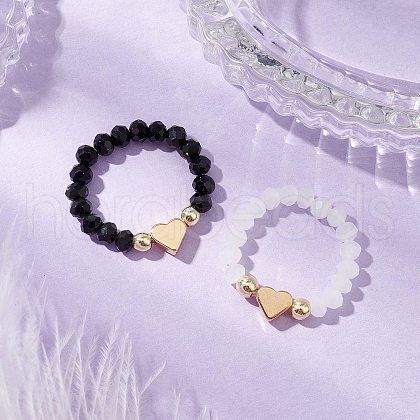 Glass & Brass Beaded Stretch Rings for Women RJEW-JR00858-1