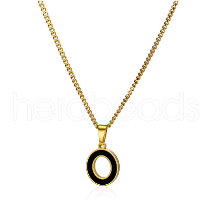 304 Stainless Steel Black Enamel Initial Pendant Twisted Chain Necklaces WG978E8-15-1