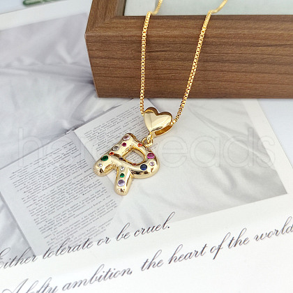 Brass Pave Colorful Cubic Zirconia Heart Initial Pendant Necklaces for Women WGF6021-21-1