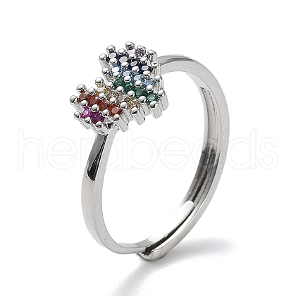 Valentine's Day Rainbow Color Cubic Zirconia Adjustable Rings RJEW-Z023-02A-P-1