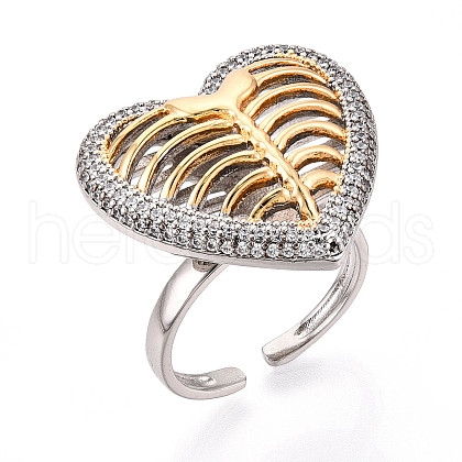 Brass Micro Pave Cubic Zirconia Adjustable Open Cuff Rings for Women RJEW-N051-06GP-1