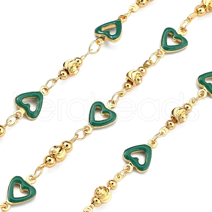 Brass Heart Link Chains KK-D368-03G-J-1