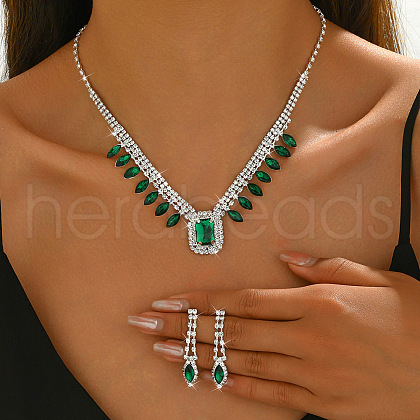 Brass Rhinestone Pendant Necklaces & Earring Sets for Women WG00284-02-1