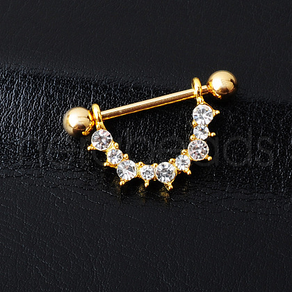 316 Surgical Stainless Steel Micro Pave Clear Cubic Zirconia Piercing Nipple Rings WGC2D91-01-1