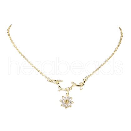 Flower & Branch Micro Pave Clear Cubic Zirconia Pendant Necklaces NJEW-TA00143-1