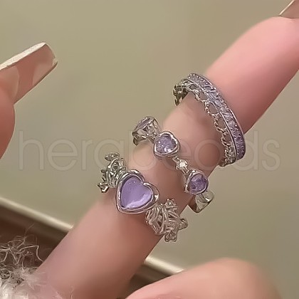 Alloy & Rhinestone Cuff Finger Rings Sets FS-WG1129B-07-1