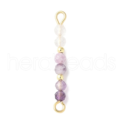 Faceted Round Natural Quartz Crystal & Amethyst & Lepidolite Beaded Connector Charms PALLOY-JF03530-07-1
