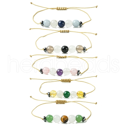 8mm Round Adjustable Healing Gemstone Beads Braided Bracelets for Anxiety BJEW-JB10902-1