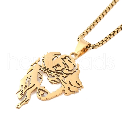 304 Stainless Steel Box Chain Hollow Christian Jesus Face Pendant Necklaces for Women Men NJEW-U005-06G-1