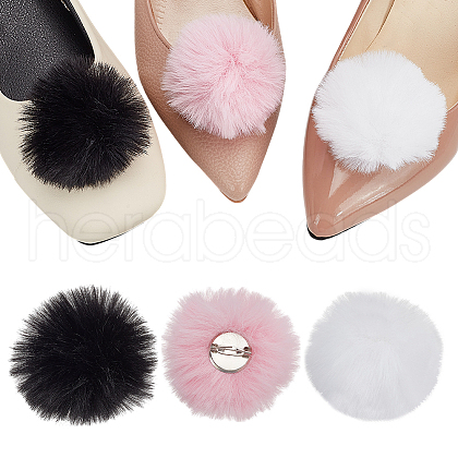  6Pcs 3 Colors Polyester Plush Pompom Ball Brooch JEWB-NB0001-24A-1