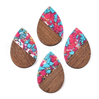 Transparent Resin & Walnut Wood Big Pendants RESI-T058-05J-1