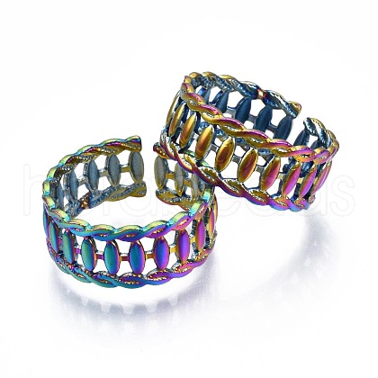 304 Stainless Steel Twist Rope Shape Cuff Ring RJEW-N038-083-1