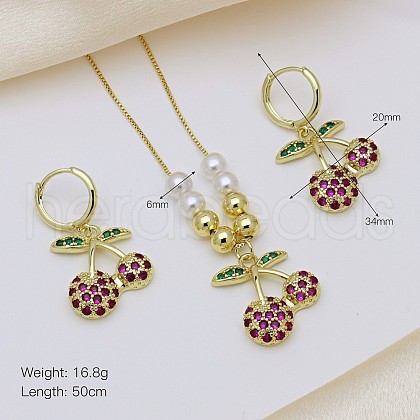 Brass Micro Pave Cubic Zirconia Pendant Necklaces & Hoop Earrings Sets FS-WGB514D-01-1