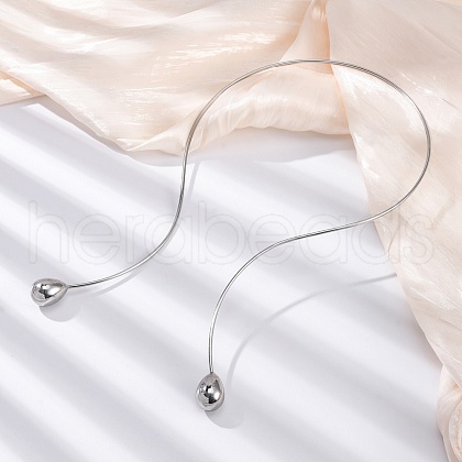 304 Stainless Steel Open Teardrop Choker Necklaces for Women NJEW-C068-01P-1
