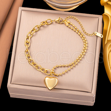304 Stainless Steel Heart Charm Bracelets BJEW-Z106-02G-1