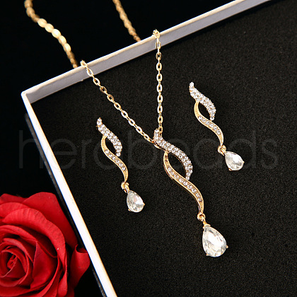 Teardrop Alloy with Rhinestone Pendant Necklace & Stud Dangle Earring FS-WGF5802-02-1
