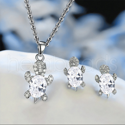 Tortoise Alloy Rhinestone & Glass Pendant Necklaces & Stud Earrings Sets FS-WG4B54D-01-1