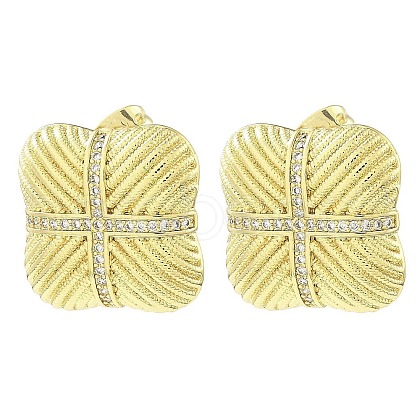 Rack Plating Brass Micro Pave Cubic Zirconia Square Stud Earrings EJEW-H117-05G-1