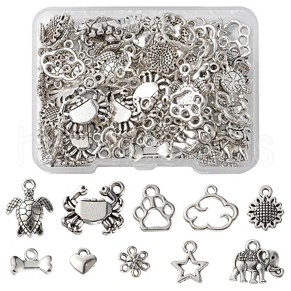 100Pcs 10 Style Tibetan Style Alloy Pendants FIND-FS0001-52-1
