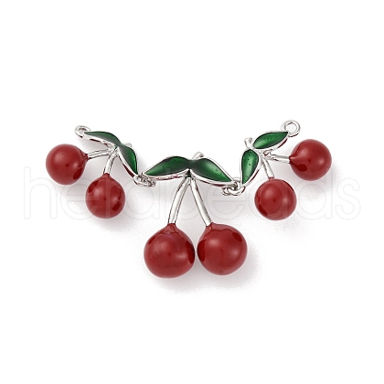 Brass Red and Green Enamel Cherry Connector Charms KK-H002-03P-1