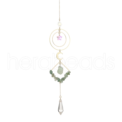 Natural Green Aventurin Chip Beaded Hanging Suncatchers HJEW-TA00289-1