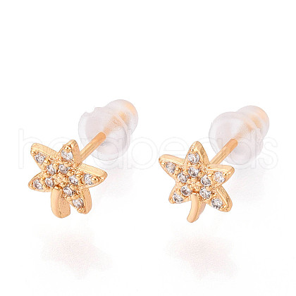 Leaf Brass Micro Pave Clear Cubic Zirconia Stud Earrings EJEW-T047-44G-1