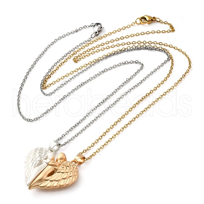 2Pcs 2 Color Alloy Magnetic Heart Pendant Necklaces Set NJEW-Z016-01G-1