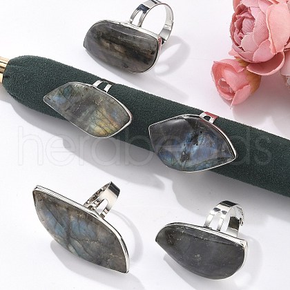 Adjustable Natural Labradorite Rings RJEW-P076-01-1