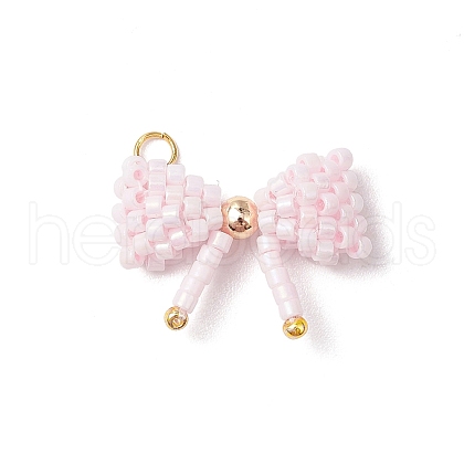 Glass Seed Beaded Bowknot Pendants PALLOY-MZ00564-02-1